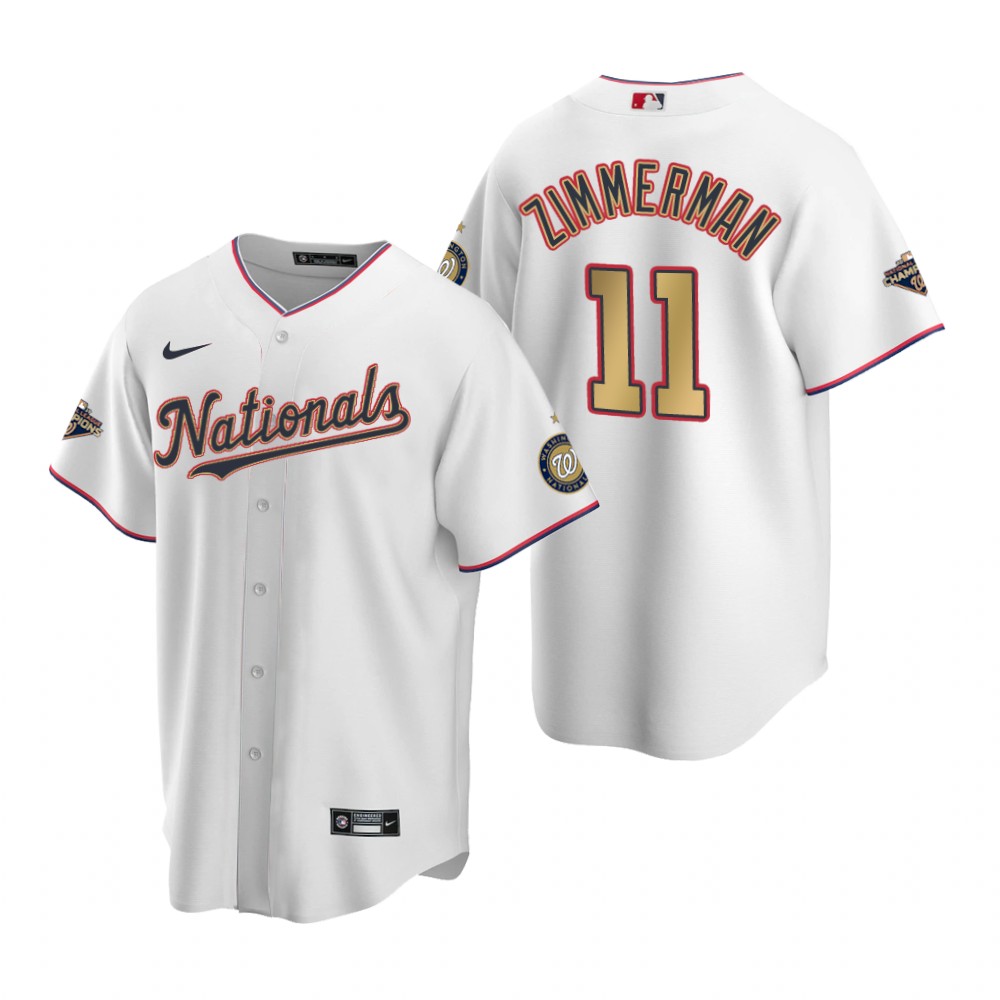 Men's Washington Nationals #11 Ryan Zimmerman White MLB 2020 Gold Program Stitched Championship Jersey